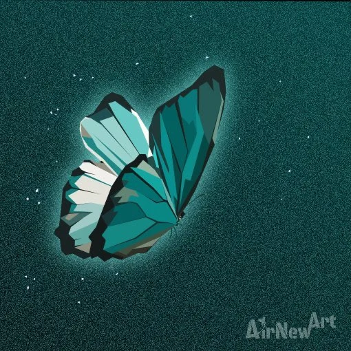Douceur dans la Nuit : œuvre digitale contemporaine représentant un papillon en polygones qui s'envole. Animaux en Art Polygonal / lowpoly - Illustration par Aline Hernu - Studio AirNew Art - #airnewpolygonart