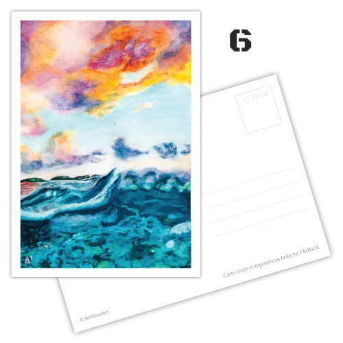 Carte postale artistique : paysage, en pleine mer, en Australie sur l'île Lady Elliot. Reproduction d'une peinture originale à l'aquarelle - Illustration et Design par Aline Hernu - Studio AirNew Art