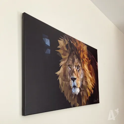 Comme une Envie de Rugir : œuvre digitale contemporaine représentant un portrait de lion en polygones. Animaux en Art Polygonal / lowpoly - Illustration par Aline Hernu - Studio AirNew Art - #airnewpolygonart