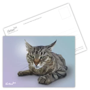 Carte postale, Chat tigré, sauvage, peinture géométrique