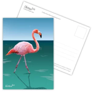 Carte postale, Oiseau, flamant rose, peinture digitale
