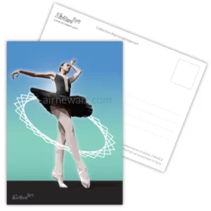 Carte postale d'une danseuse sur pointes : danse classique. Peinture géométrique en polygones. Œuvre de la collection Art Polygonal sur le thème du Sport et dans le style lowpoly, design géométrique. Idéal comme cadeau à petit prix et comme décoration d'intérieur en taille mini. Peinture et design de carte par Aline Hernu, Studio AirNewArt. Impression en Ardèche sur carton certifié FSC, pour des forets durables, en cohérence avec la démarche éco responsables du Studio. Garanti sans IA. Made in France